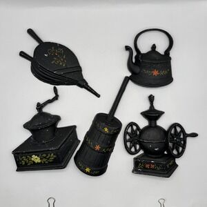 Sexton Wall Plaques Kitchen Set 5pc Farmhouse Country Metal Floral Vintage USA